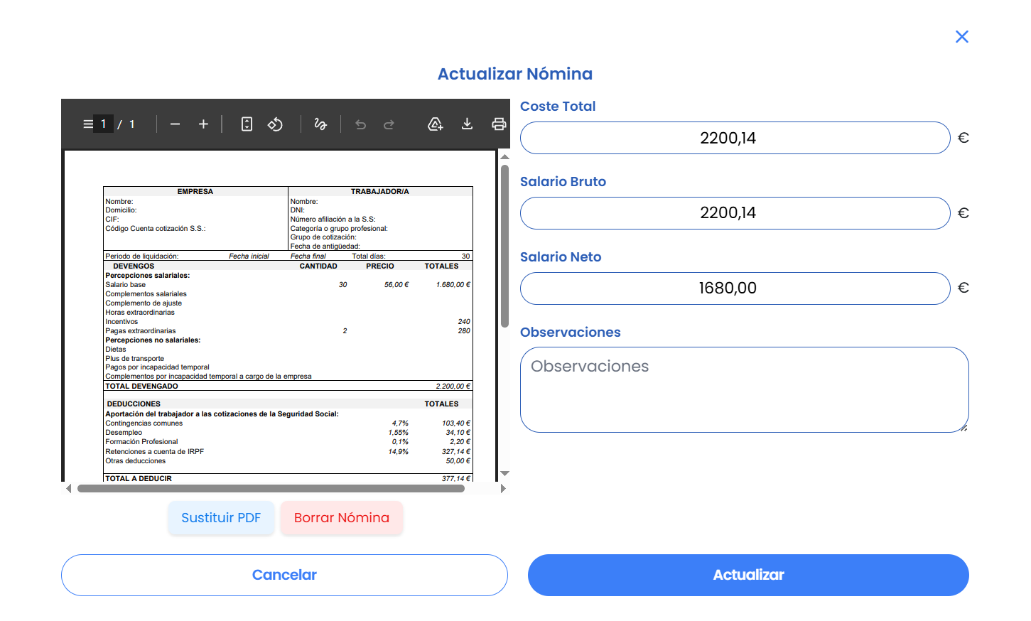Cálculo automático de nóminas en Amadeus con desglose de conceptos salariales
